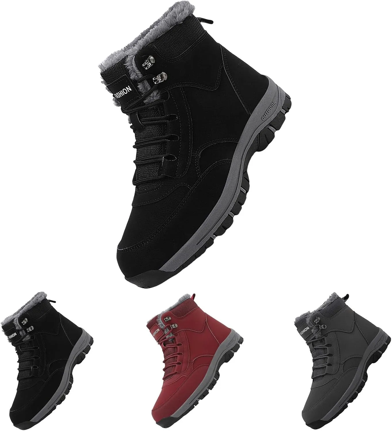 Work Boots for Men Waterproof Hiking Sneakers Warm Fur Lined Womens Safety Toe Shoes with Zipper Winter Outdoor Botas Waterproof Non Slip Hike Grounded Footwear
