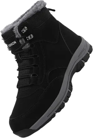 Work Boots for Men Waterproof Hiking Sneakers Warm Fur Lined Womens Safety Toe Shoes with Zipper Winter Outdoor Botas Waterproof Non Slip Hike Grounded Footwear