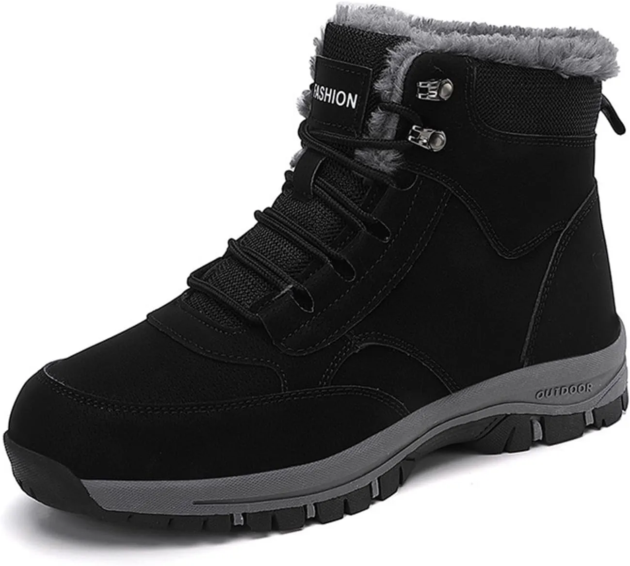 Work Boots for Men Waterproof Hiking Sneakers Warm Fur Lined Womens Safety Toe Shoes with Zipper Winter Outdoor Botas Waterproof Non Slip Hike Grounded Footwear