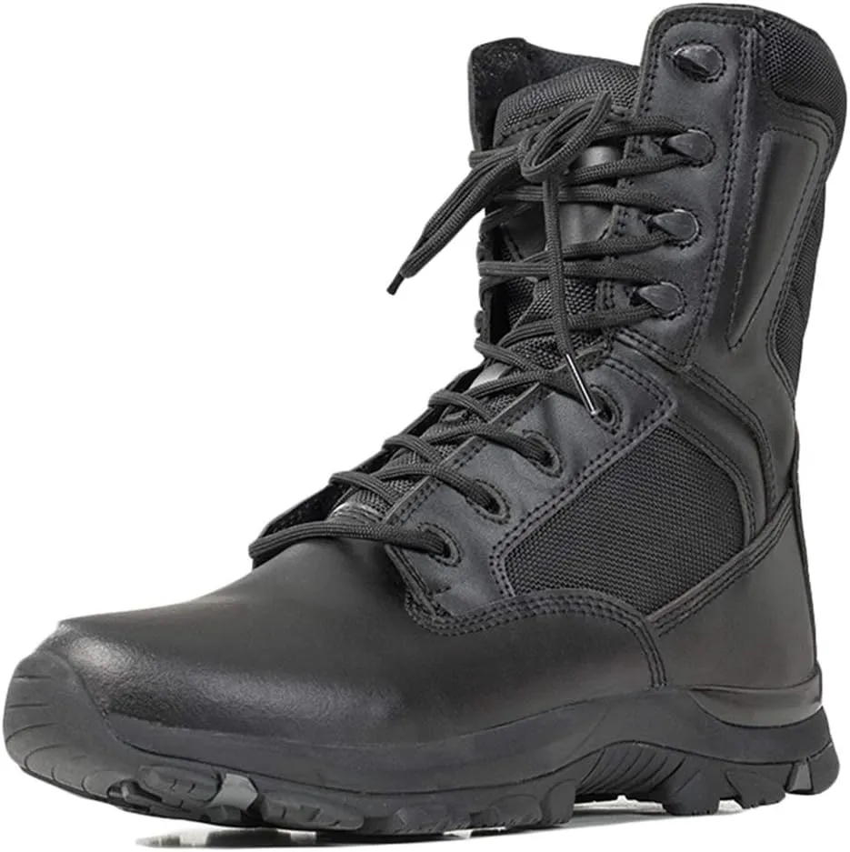 Wygwlg Mens Leather Combat Ankle Boots Summer Military Boot Breathable Safety Trainers Police Work Shoes Special Forces Boot