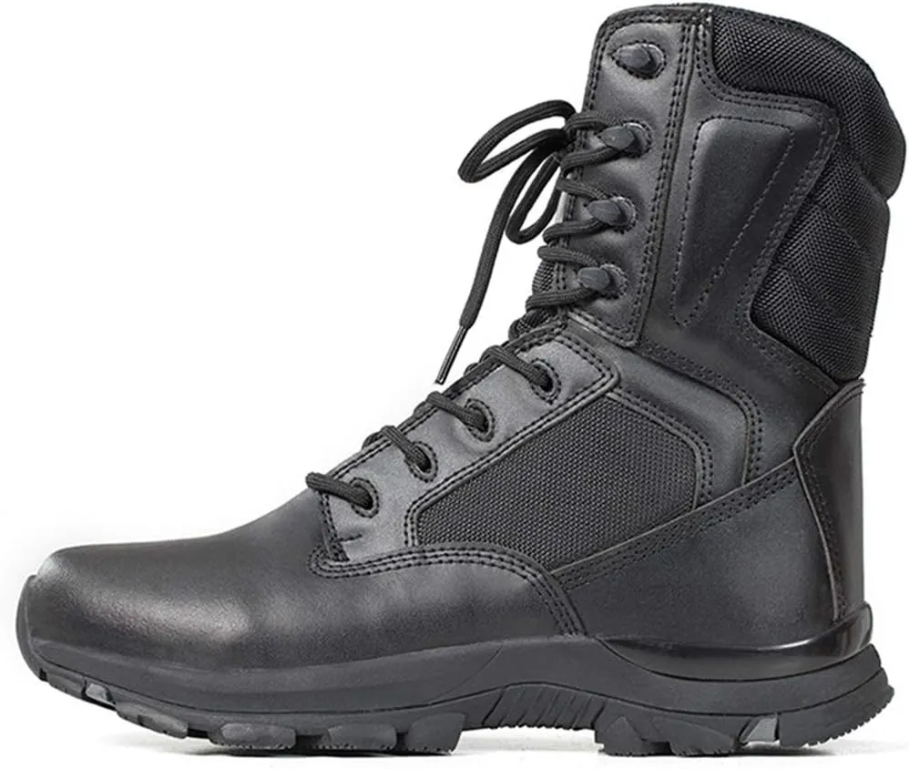 Wygwlg Mens Leather Combat Ankle Boots Summer Military Boot Breathable Safety Trainers Police Work Shoes Special Forces Boot