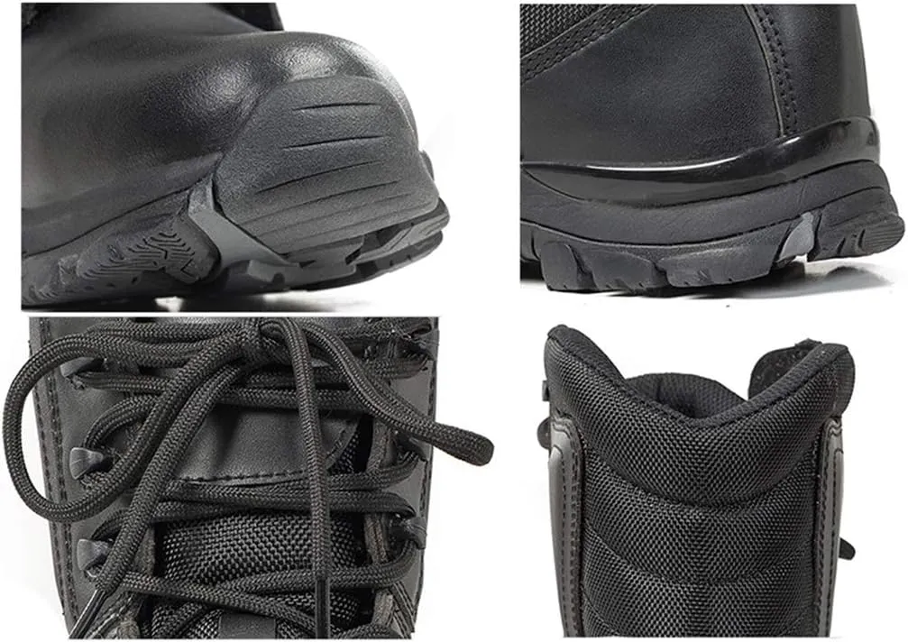 Wygwlg Mens Leather Combat Ankle Boots Summer Military Boot Breathable Safety Trainers Police Work Shoes Special Forces Boot