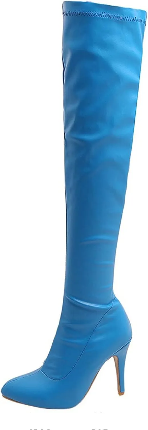 ZDLJYL Women's Thigh High Boots Over The Knee Boot Shoes Autumn Winter Stretch Pointed Toe Stiletto High-Heeled Sexy Ladies Boots