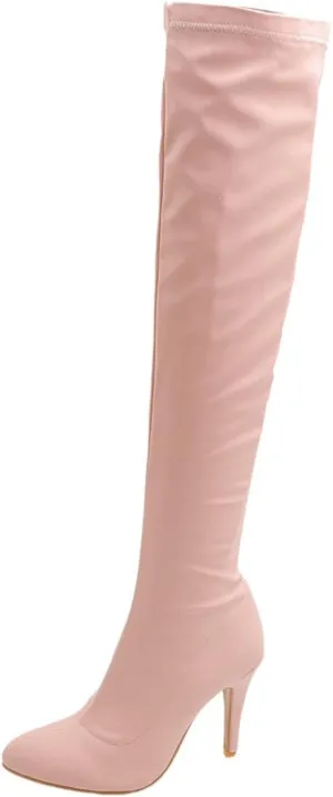 ZDLJYL Women's Thigh High Boots Over The Knee Boot Shoes Autumn Winter Stretch Pointed Toe Stiletto High-Heeled Sexy Ladies Boots