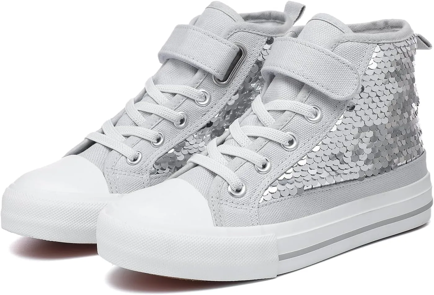 Zoroadke Kids Sparkle Sequins High Top Casual Adjustable Strap Canvas Shoes Girls and Boys Glitter Sneakers