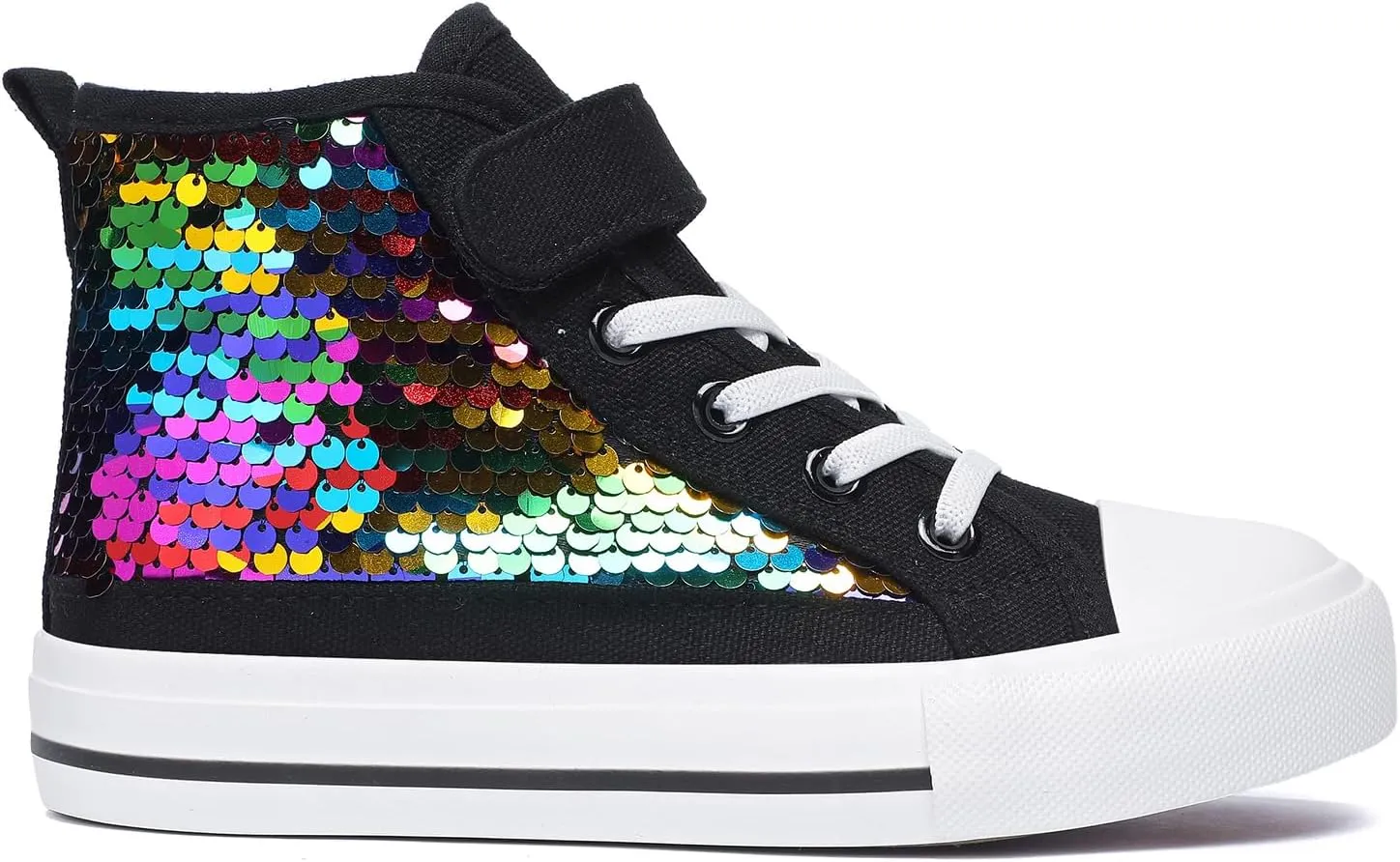 Zoroadke Kids Sparkle Sequins High Top Casual Adjustable Strap Canvas Shoes Girls and Boys Glitter Sneakers