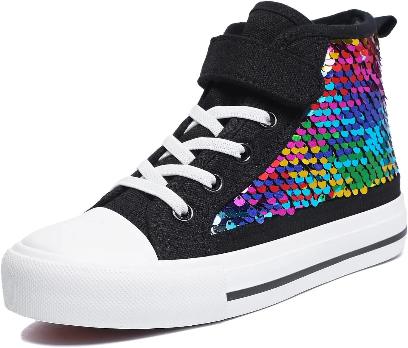 Zoroadke Kids Sparkle Sequins High Top Casual Adjustable Strap Canvas Shoes Girls and Boys Glitter Sneakers