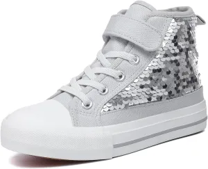 Zoroadke Kids Sparkle Sequins High Top Casual Adjustable Strap Canvas Shoes Girls and Boys Glitter Sneakers