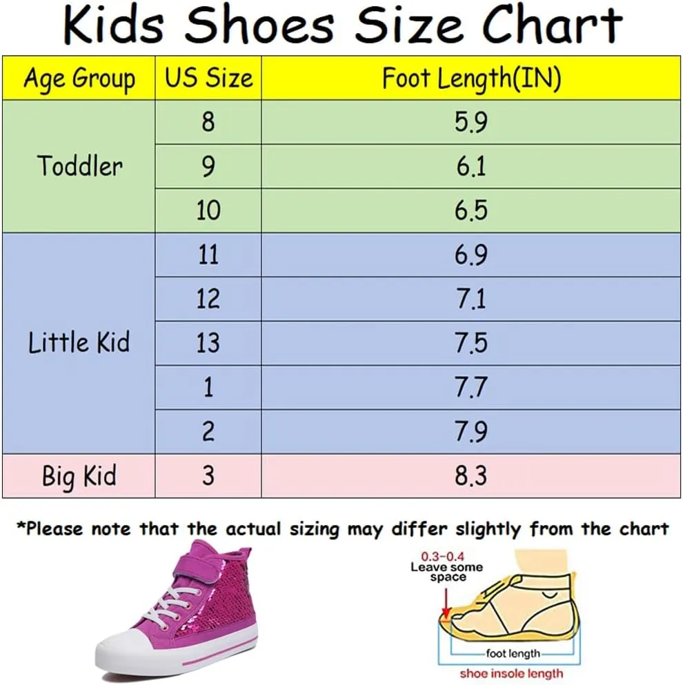 Zoroadke Kids Sparkle Sequins High Top Casual Adjustable Strap Canvas Shoes Girls and Boys Glitter Sneakers