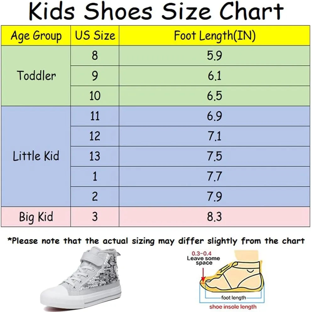 Zoroadke Kids Sparkle Sequins High Top Casual Adjustable Strap Canvas Shoes Girls and Boys Glitter Sneakers