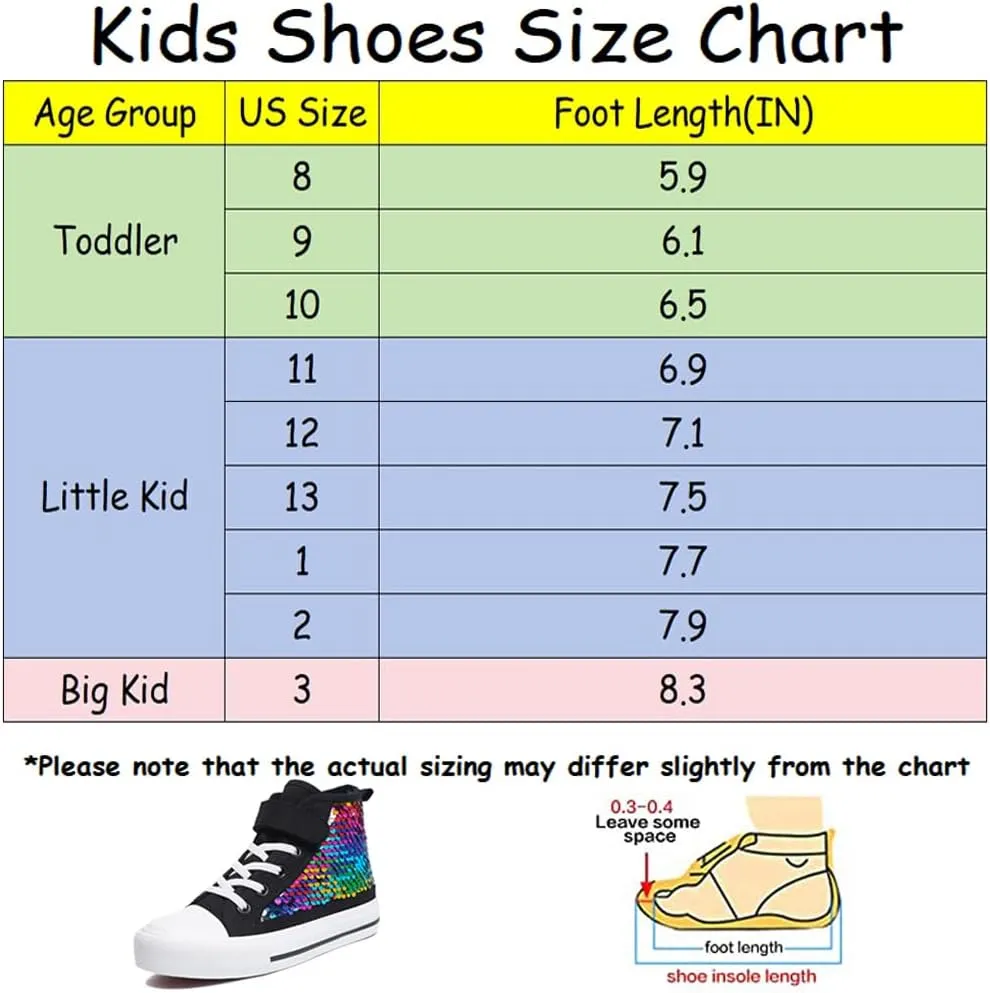 Zoroadke Kids Sparkle Sequins High Top Casual Adjustable Strap Canvas Shoes Girls and Boys Glitter Sneakers